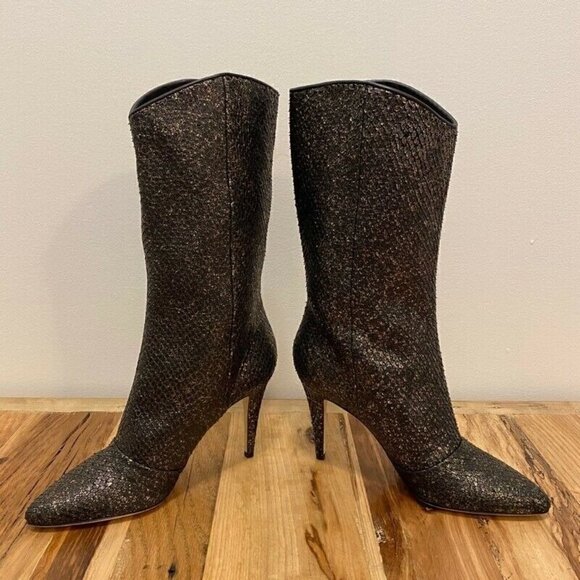 Cavallini Italy Heel Boots Black Gold Snake 8 NEW - Picture 2 of 9